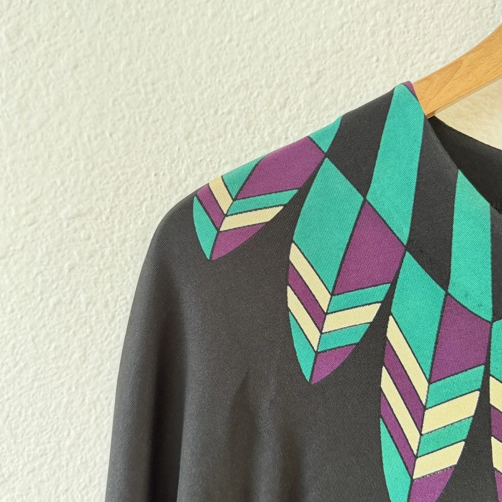 Tory Burch 100% Silk Dress Womens M Black Teal Geometric Aztec Resort Career